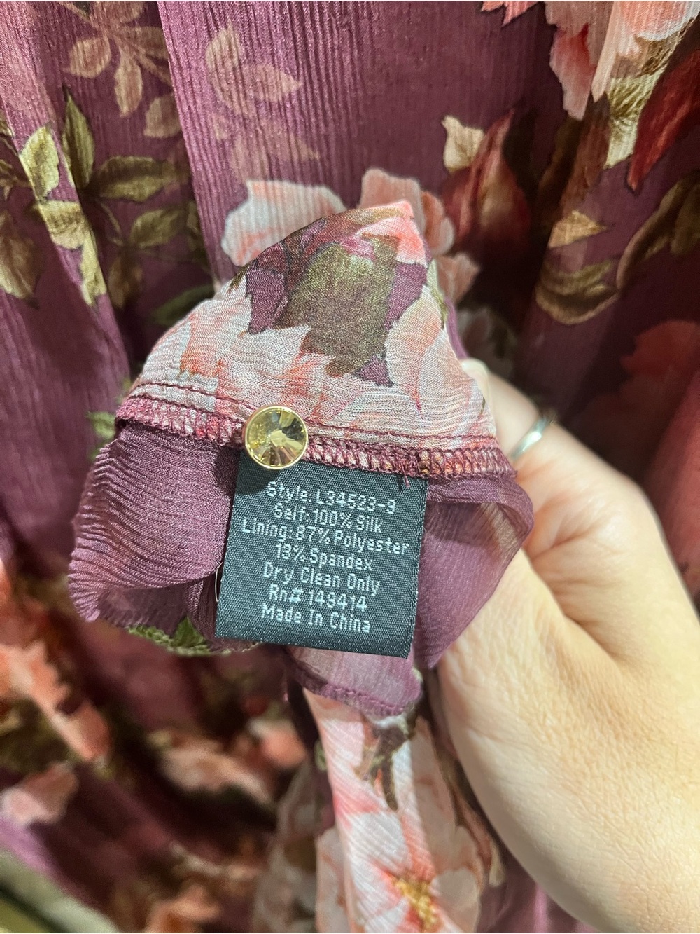 Johnny Was Winonna Silk Floral Sheer Maxi Dress Plum - Picture 10 of 10